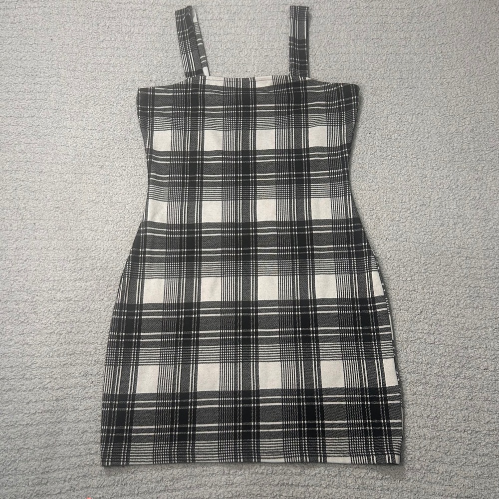 H&M Divided Dress Plaid Bodycon 8 Black White 90s Grunge Preppy Mini